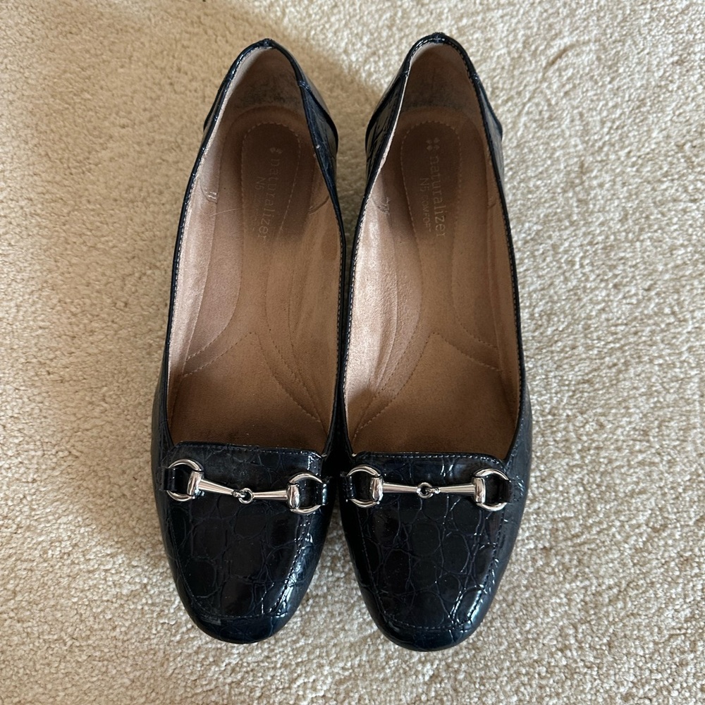 Naturalizer Black Embossed Loafers with Silver Accent